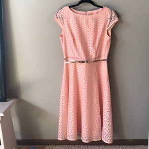Peach Lace Overlay Spring Dress